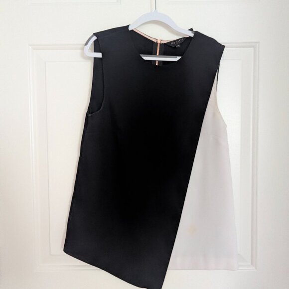 Ted Baker Asymmetrical black and white sleeveless blouse - Picture 1 of 3